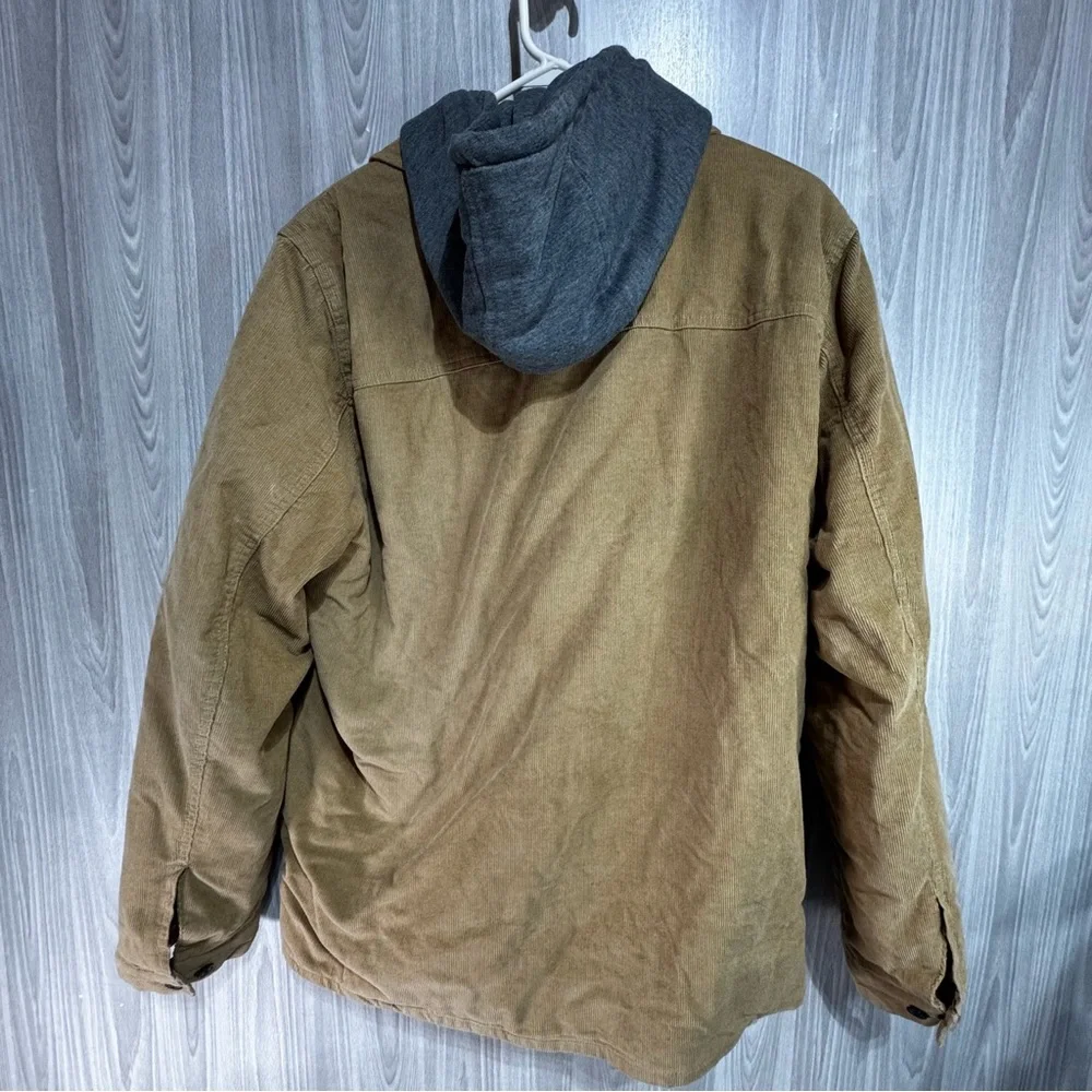 Levi's Corduroy Sherpa Lined Trucker Jacket Tan Sweat Shirt‎ Hood Sz Medium Mens